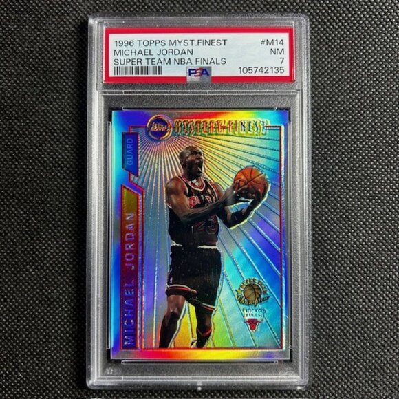 1996 TOPPS MYSTERY FINEST SUPER TEAM NBA FINALS #M14 MICHAEL JORDAN PSA 7 NM - Picture 1 of 2